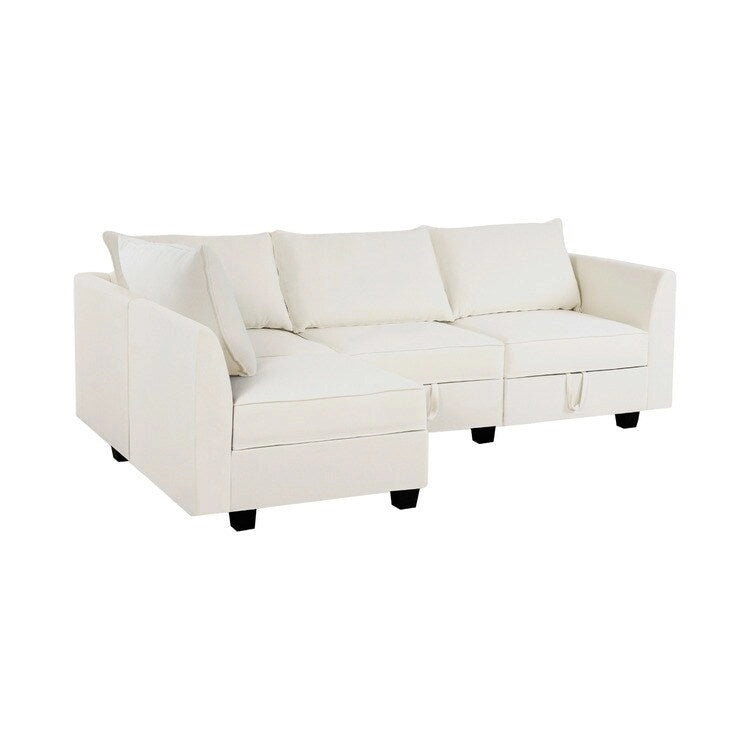 4-Piece Modular Linen Sofa with Hidden Storage for Small Spaces