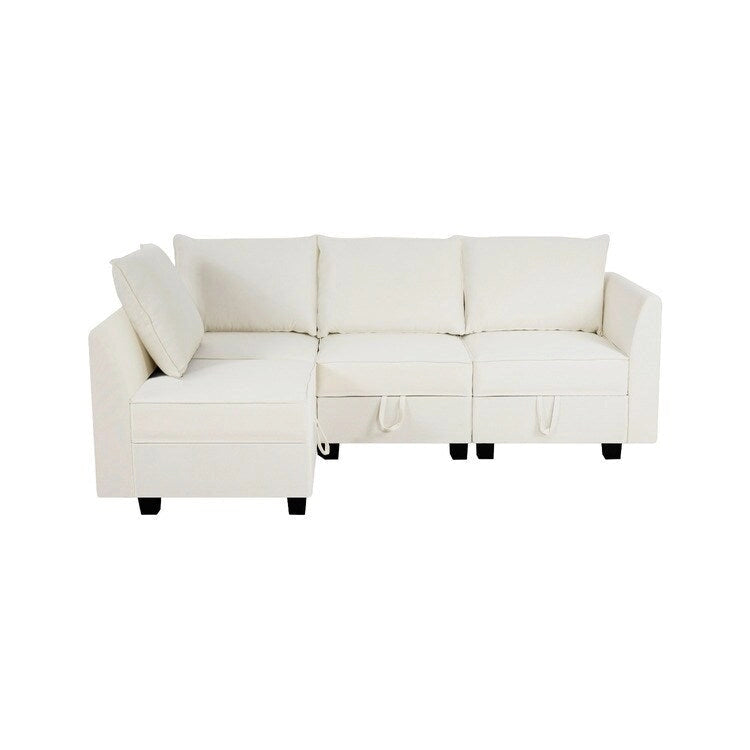 4-Piece Modular Linen Sofa with Hidden Storage for Small Spaces