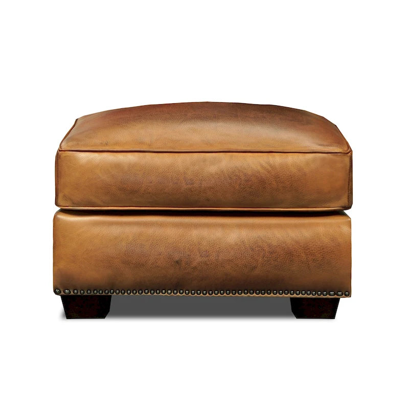 Top Grain Hand-Antiqued Leather Ottoman with Pocketed Coil Springs 26x30 Inch