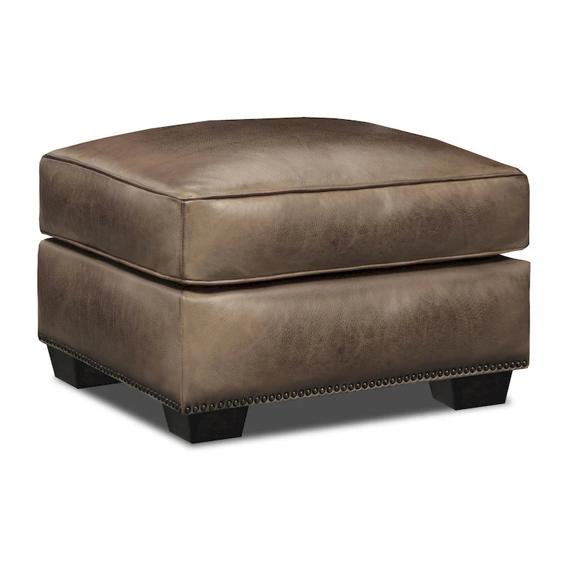 Top Grain Hand-Antiqued Leather Ottoman with Pocketed Coil Springs 26x30 Inch