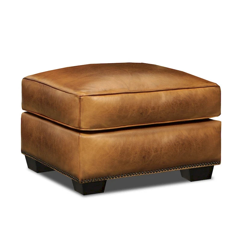 Top Grain Hand-Antiqued Leather Ottoman with Pocketed Coil Springs 26x30 Inch