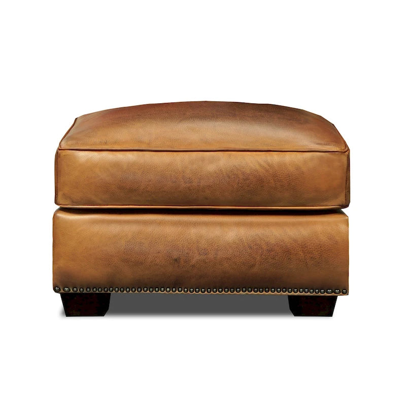 Top Grain Hand-Antiqued Leather Ottoman with Pocketed Coil Springs 26x30 Inch