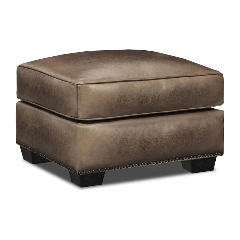 Top Grain Hand-Antiqued Leather Ottoman with Pocketed Coil Springs 26x30 Inch
