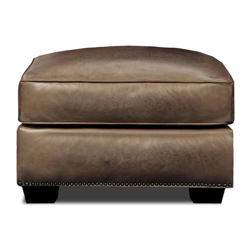 Top Grain Hand-Antiqued Leather Ottoman with Pocketed Coil Springs 26x30 Inch