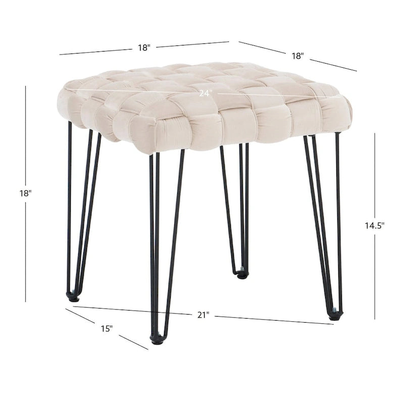 Handwoven Velvet Square Ottoman with Hairpin Legs