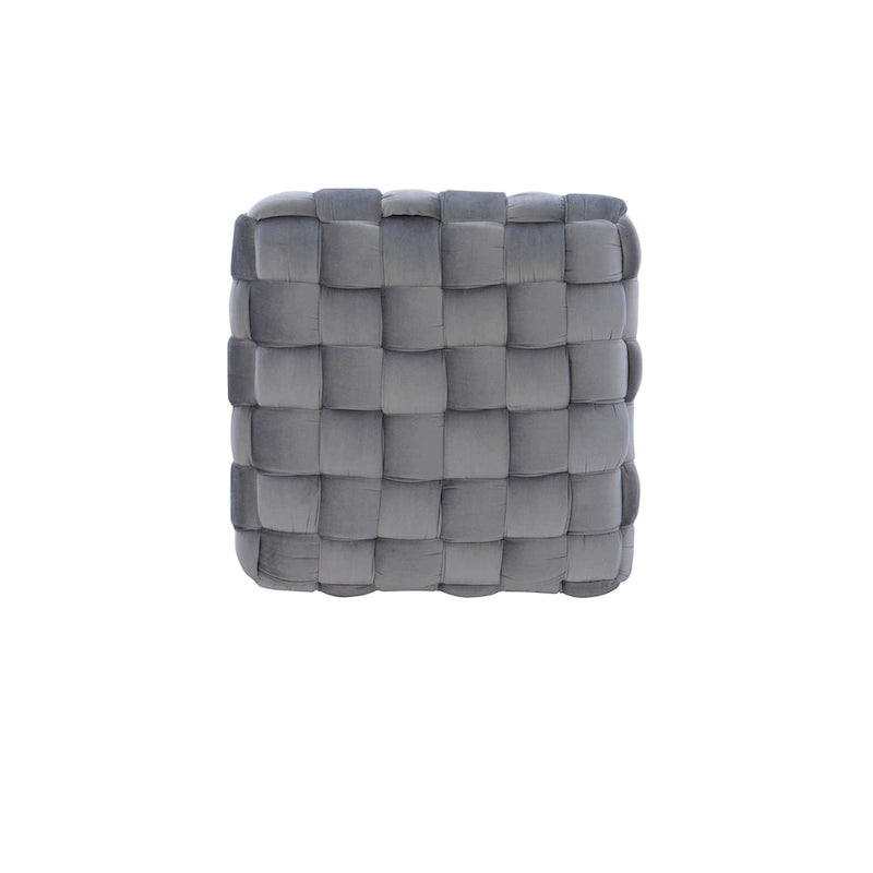 Handwoven Velvet Square Ottoman with Hairpin Legs