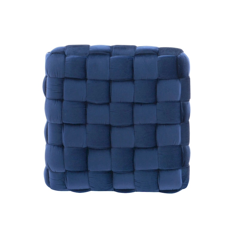 Handwoven Velvet Square Ottoman with Hairpin Legs