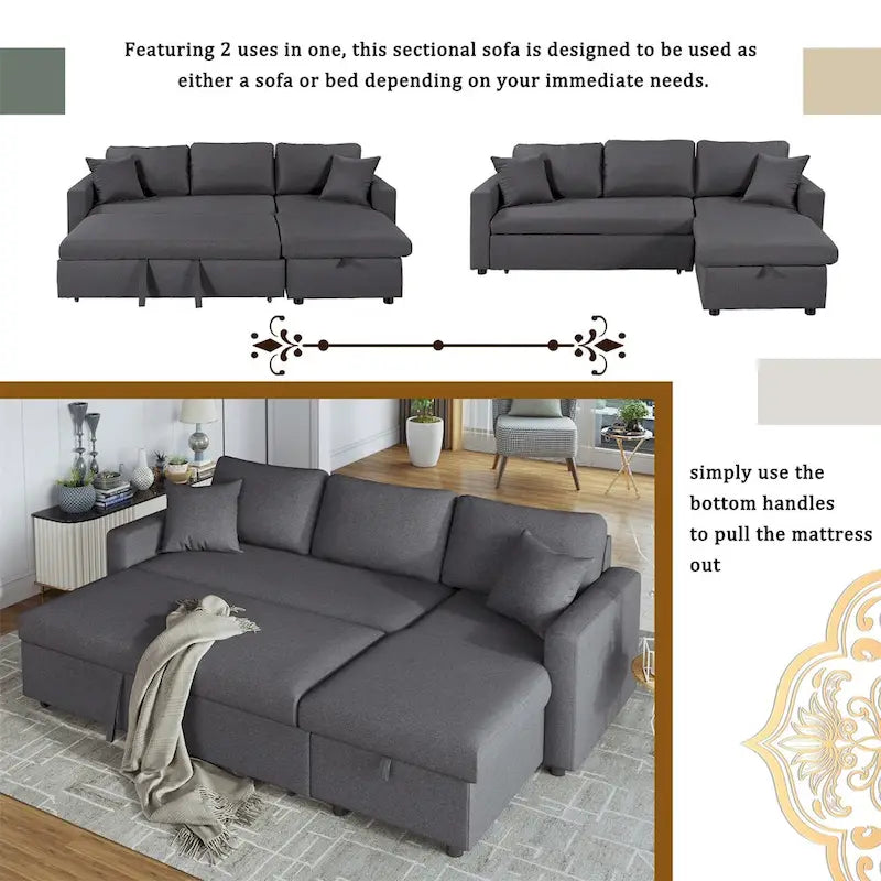 L-Shape Sleeper Sectional Sofa with Storage and Pull-Out Twin Bed