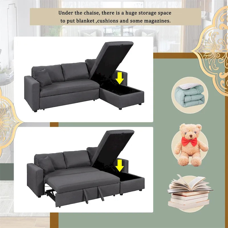 L-Shape Sleeper Sectional Sofa with Storage and Pull-Out Twin Bed