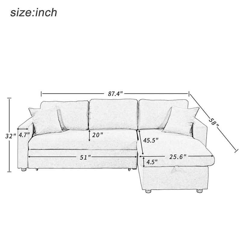 L-Shape Sleeper Sectional Sofa with Storage and Pull-Out Twin Bed