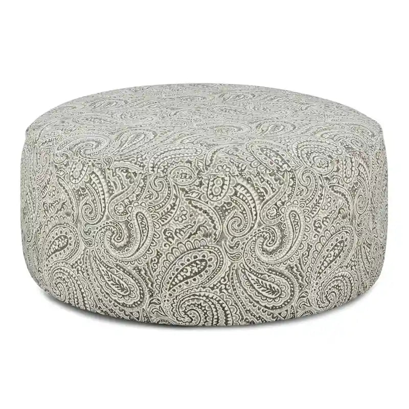 Round Chenille Upholstered Cocktail Ottoman Ivory
