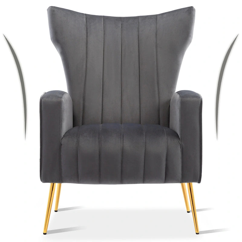 Velvet Wingback Accent Chair with Gold Metal Frame and Non-Slip Legs