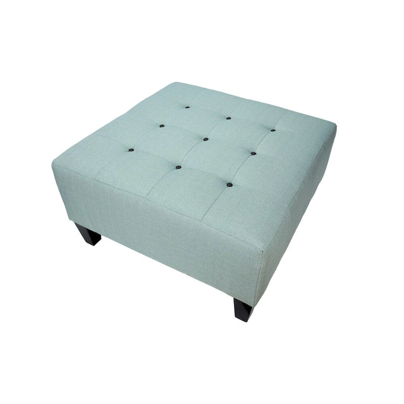 Square Button-Tufted Polyester Ottoman with Espresso Legs Sea-Mist Blue