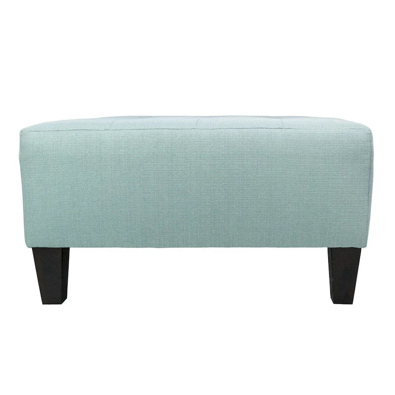 Square Button-Tufted Polyester Ottoman with Espresso Legs Sea-Mist Blue