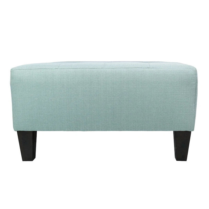 Square Button-Tufted Polyester Ottoman with Espresso Legs Sea-Mist Blue