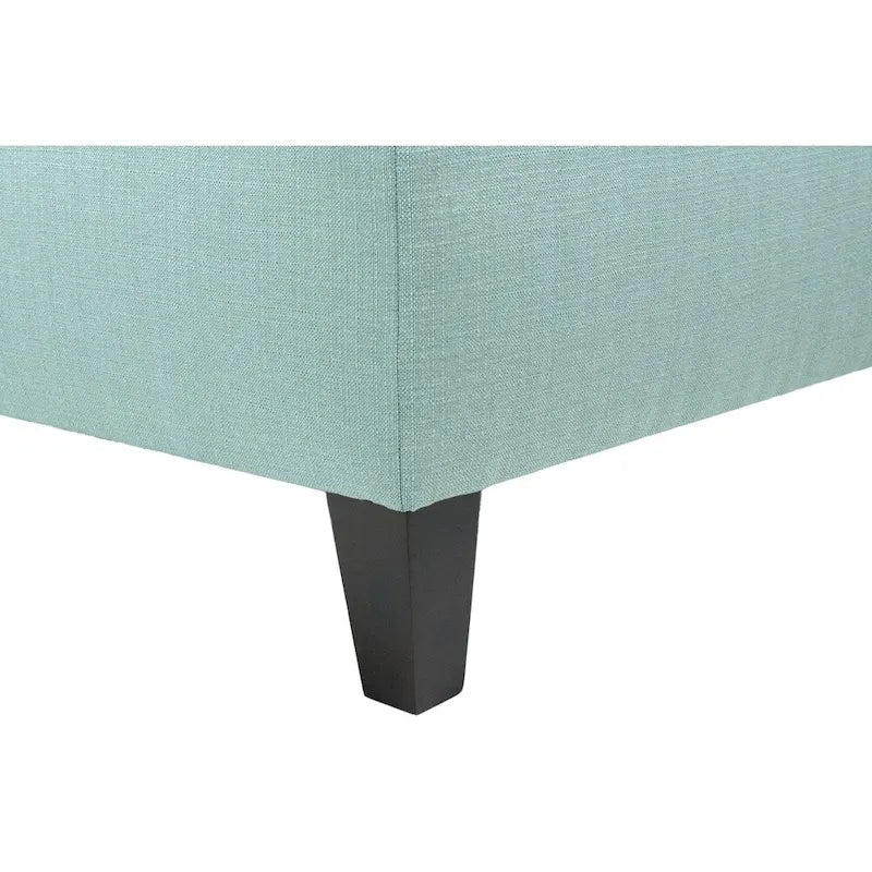 Square Button-Tufted Polyester Ottoman with Espresso Legs Sea-Mist Blue