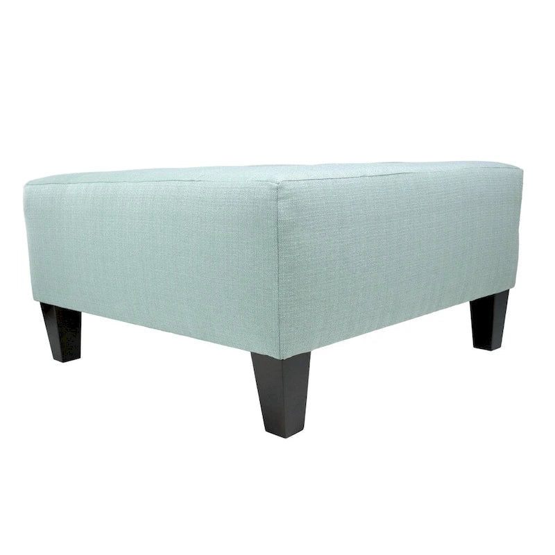 Square Button-Tufted Polyester Ottoman with Espresso Legs Sea-Mist Blue