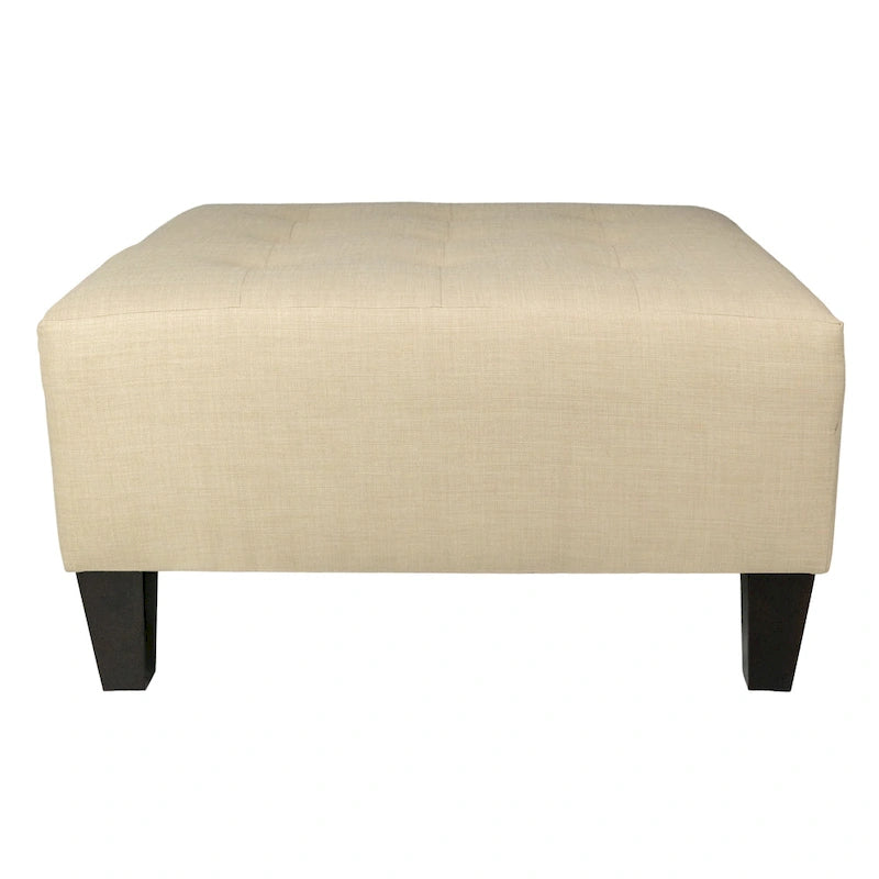 Square Button-Tufted Polyester Ottoman with Espresso Legs Sea-Mist Blue