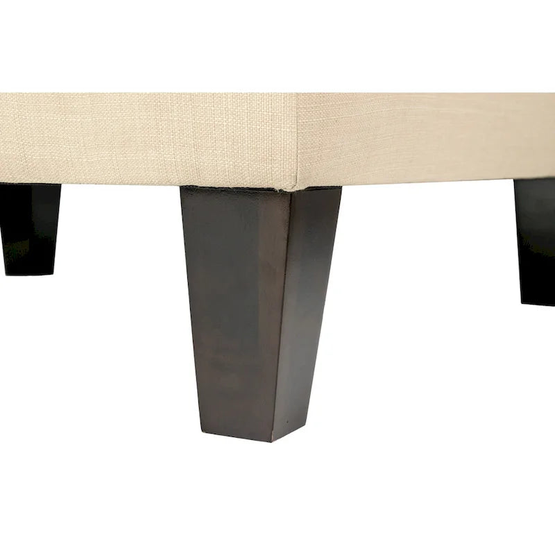 Square Button-Tufted Polyester Ottoman with Espresso Legs Sea-Mist Blue