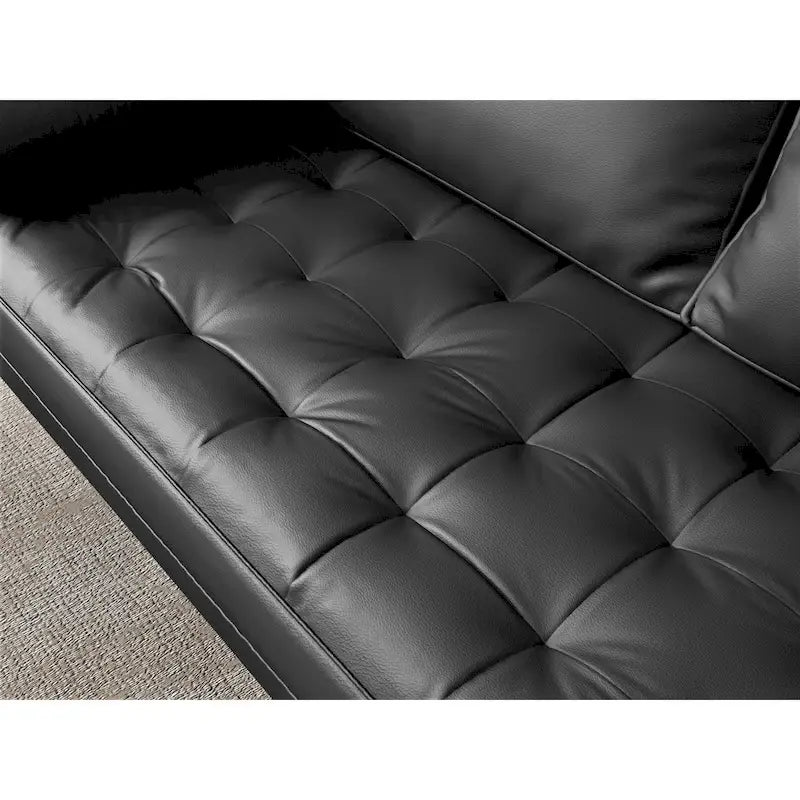 Mid-Century Modern Button-Tufted Faux Leather Loveseat with Pecan Tapered Legs