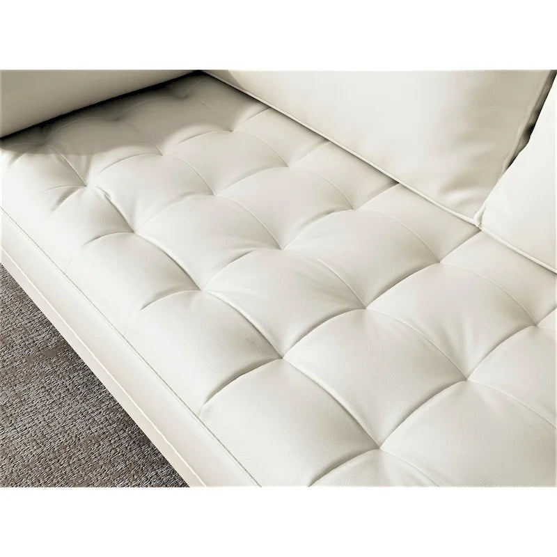 Mid-Century Modern Button-Tufted Faux Leather Loveseat with Pecan Tapered Legs