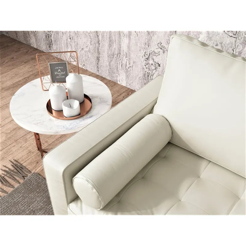 Mid-Century Modern Button-Tufted Faux Leather Loveseat with Pecan Tapered Legs