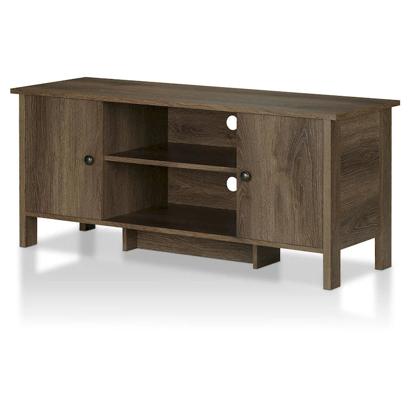 48 Inch Distressed Walnut TV Console with 6 Shelves and 2 Cabinet Doors