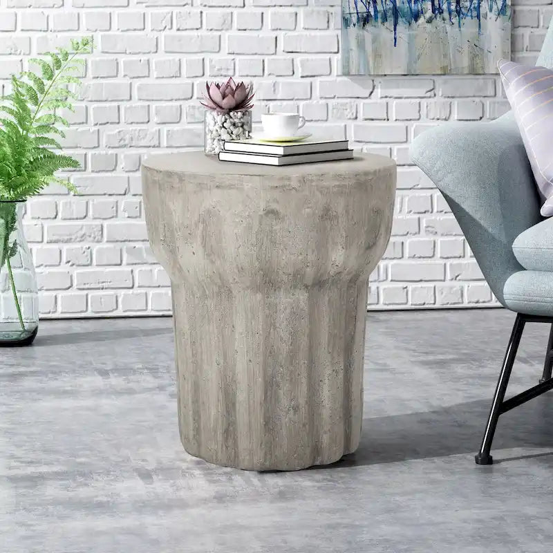 Round Lightweight Concrete Accent Side Table 15.75x18 Inch Indoor Outdoor