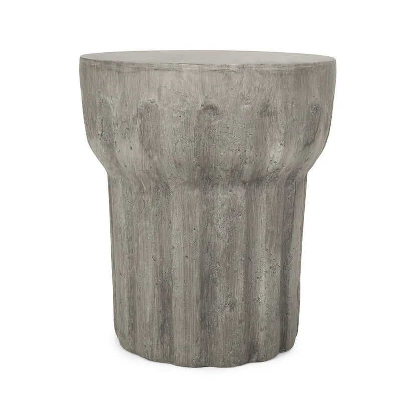 Round Lightweight Concrete Accent Side Table 15.75x18 Inch Indoor Outdoor