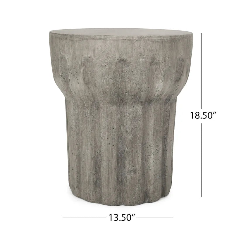 Round Lightweight Concrete Accent Side Table 15.75x18 Inch Indoor Outdoor