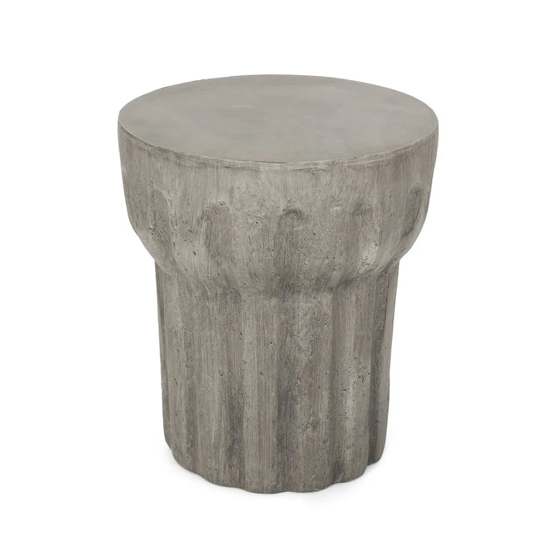 Round Lightweight Concrete Accent Side Table 15.75x18 Inch Indoor Outdoor