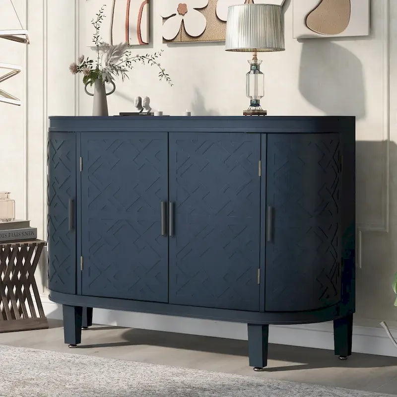 Sideboard Cabinet with Retro Carved Doors Iron Handles and 2-Inch Thick Top 47 Inch