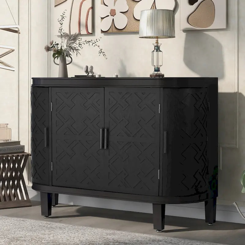 Sideboard Cabinet with Retro Carved Doors Iron Handles and 2-Inch Thick Top 47 Inch