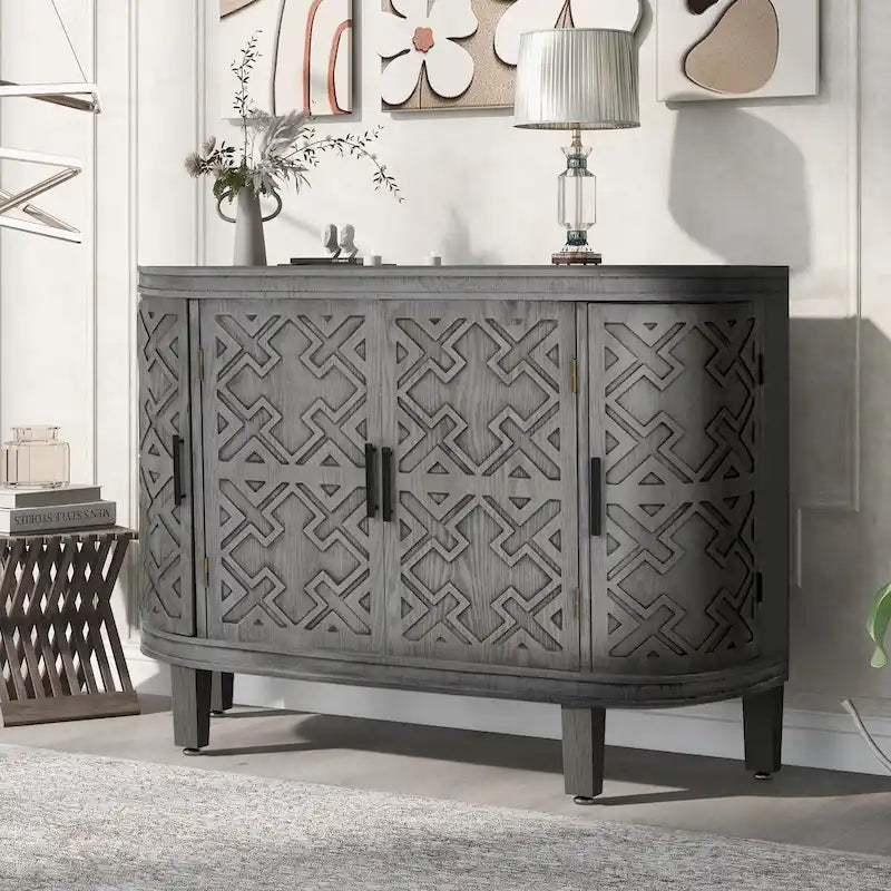 Sideboard Cabinet with Retro Carved Doors Iron Handles and 2-Inch Thick Top 47 Inch
