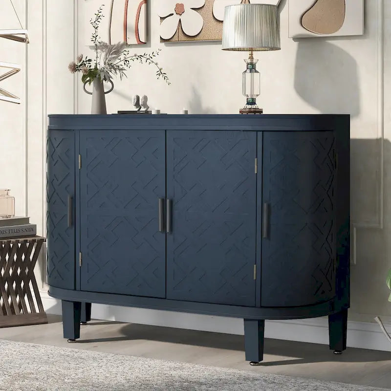 Sideboard Cabinet with Retro Carved Doors Iron Handles and 2-Inch Thick Top 47 Inch