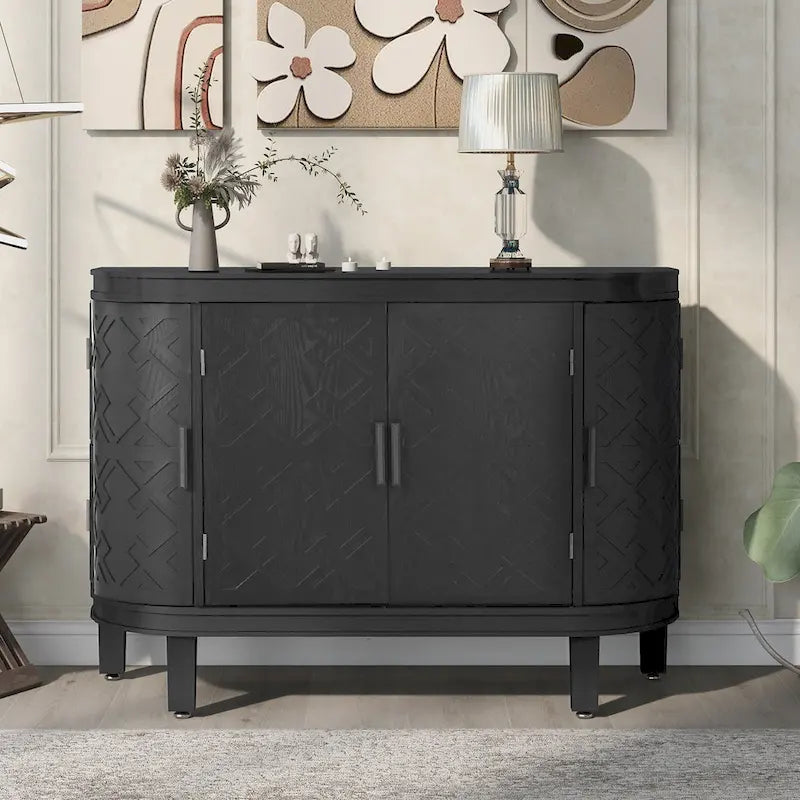 Sideboard Cabinet with Retro Carved Doors Iron Handles and 2-Inch Thick Top 47 Inch