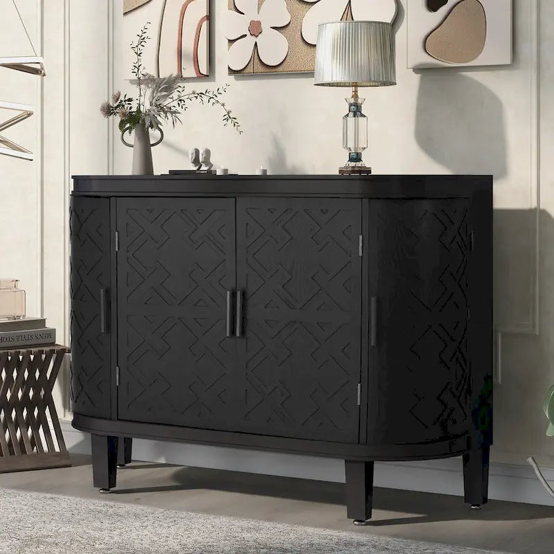 Sideboard Cabinet with Retro Carved Doors Iron Handles and 2-Inch Thick Top 47 Inch