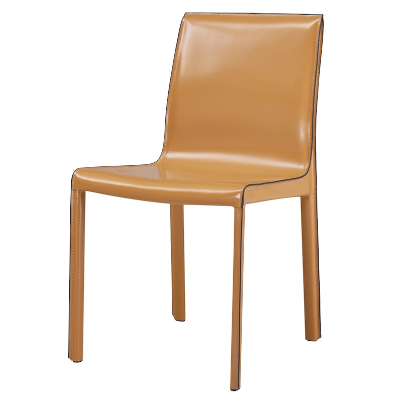 Recycled Leather Dining Chair with Steel Frame Set of 2