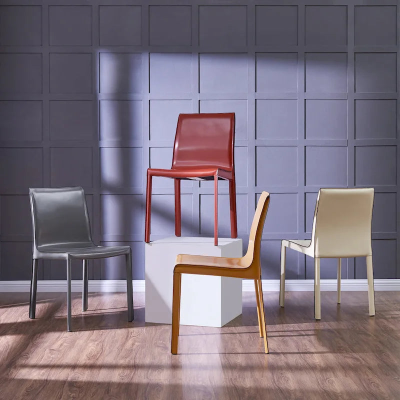 Recycled Leather Dining Chair with Steel Frame Set of 2