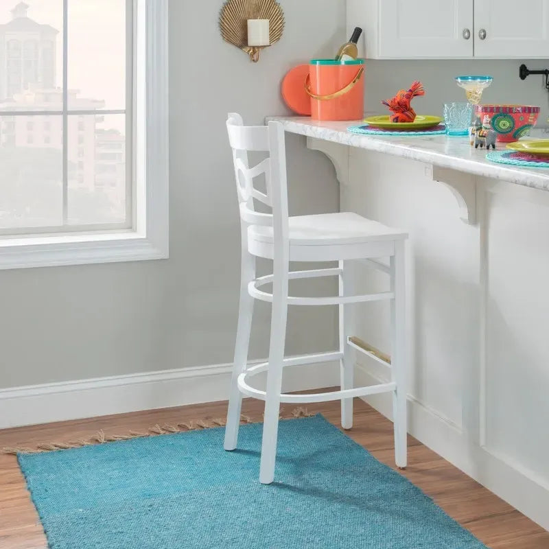 Solid Beechwood Bar Stool Set of 2 White
