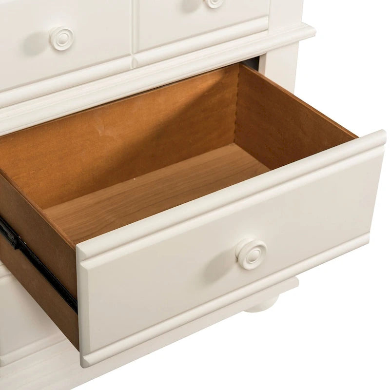 Tall Lingerie Chest of Drawers in Oyster White with Wood Knob Hardware