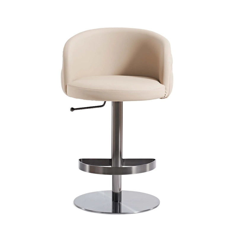 Adjustable Height Swivel Bar Stool in Khaki PU Leather with Gold Hardware