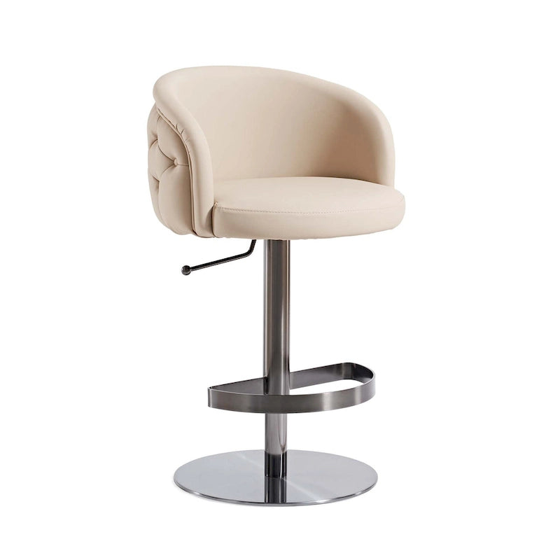 Adjustable Height Swivel Bar Stool in Khaki PU Leather with Gold Hardware