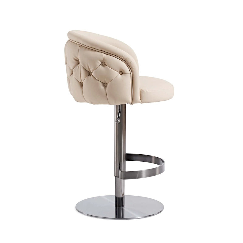 Adjustable Height Swivel Bar Stool in Khaki PU Leather with Gold Hardware