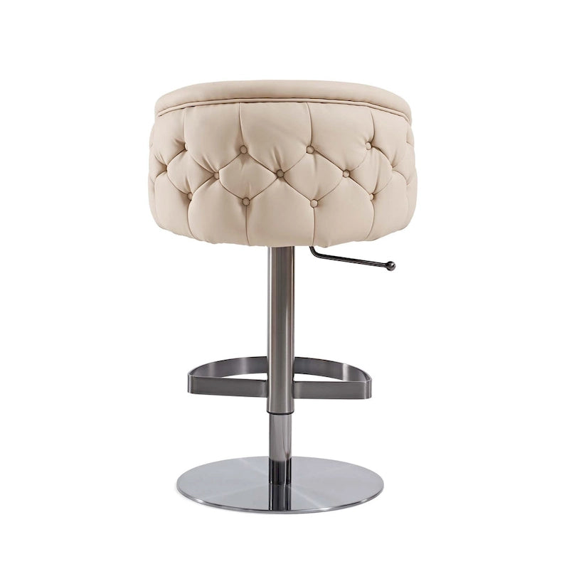 Adjustable Height Swivel Bar Stool in Khaki PU Leather with Gold Hardware