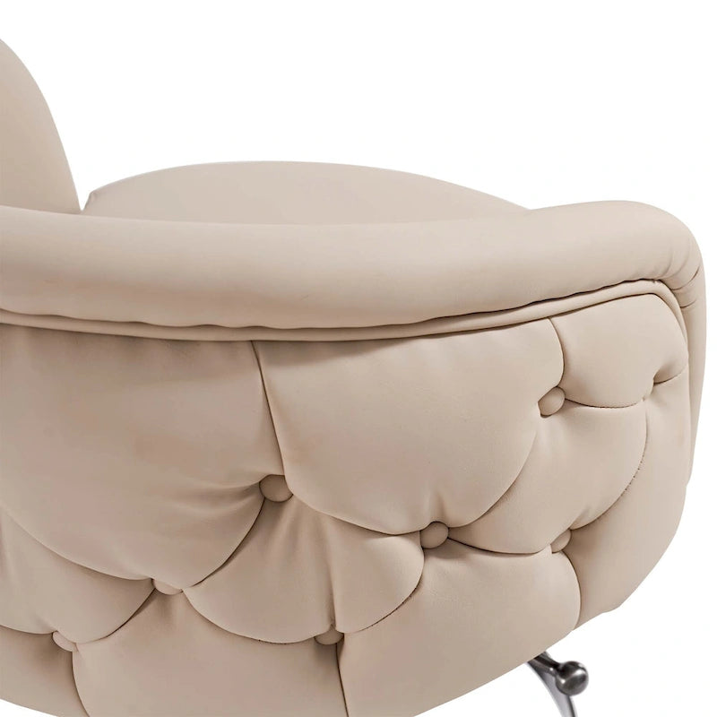 Adjustable Height Swivel Bar Stool in Khaki PU Leather with Gold Hardware