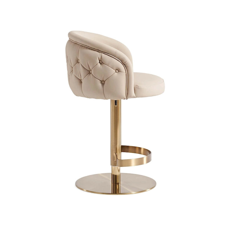 Adjustable Height Swivel Bar Stool in Khaki PU Leather with Gold Hardware