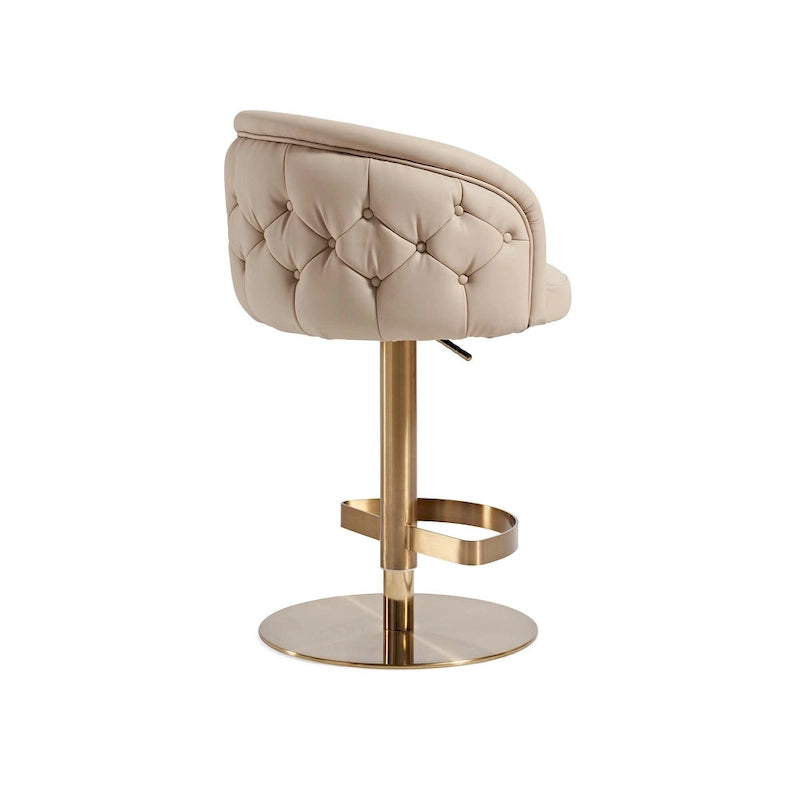 Adjustable Height Swivel Bar Stool in Khaki PU Leather with Gold Hardware