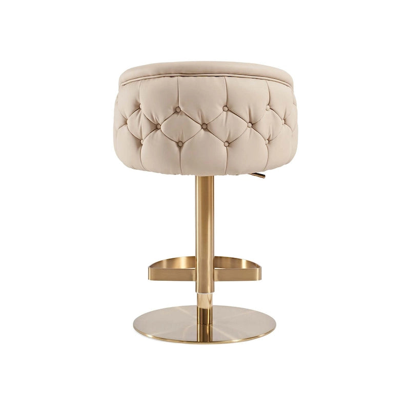 Adjustable Height Swivel Bar Stool in Khaki PU Leather with Gold Hardware