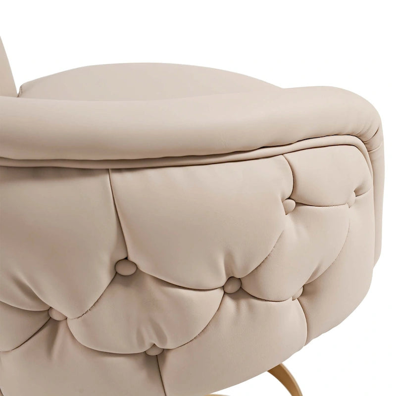 Adjustable Height Swivel Bar Stool in Khaki PU Leather with Gold Hardware